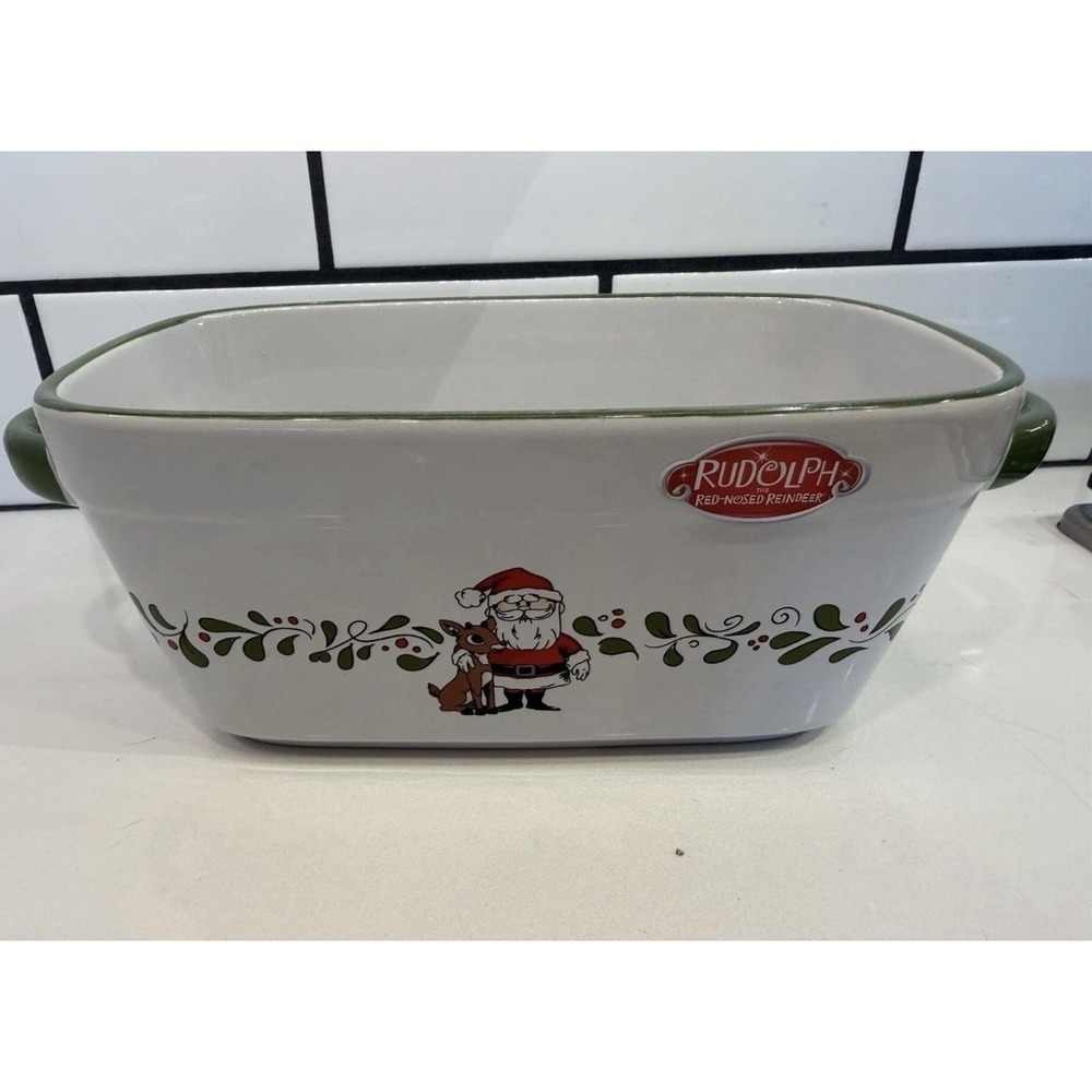 Rudolph the Red-Nosed Reindeer  9"x 5" Ceramic Baking Loaf Bread christmas  NEW!